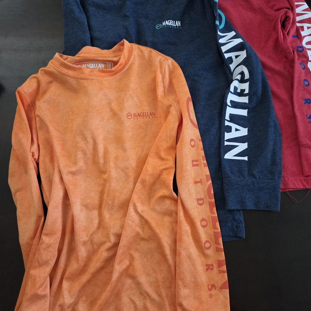 Magellan Outdoors Kids' XS Orange,  Blue and Red Long Sleeve Shirts, 3 total